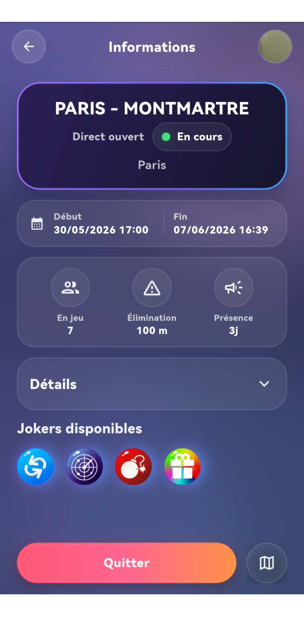 Détails et paramètres d’une partie