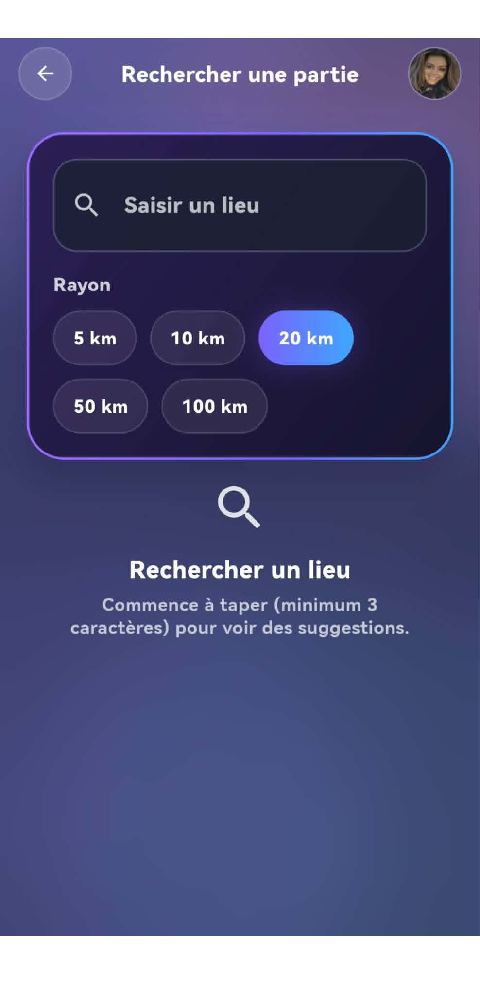 Écran de recherche d’une partie